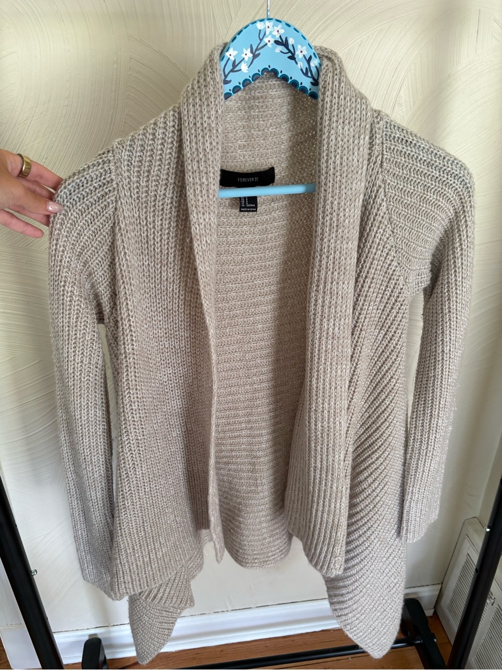 Forever 21 Beige Open-Front Ribbed Knit Cardigan